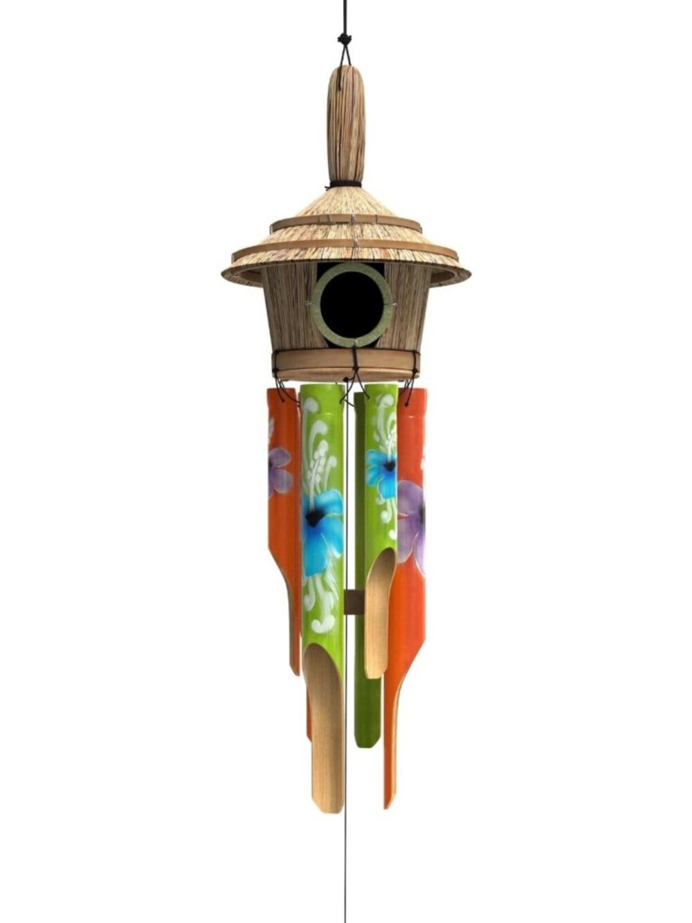 Handcrafted Bamboo Wind Chimes - Outdoor Wooden Chimes with Birdhouse, Calming